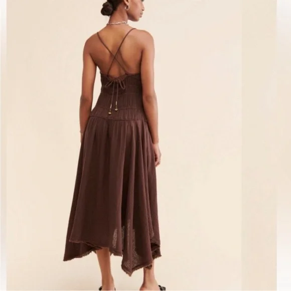 04 Free People Verbena Midi Dress In Chocolate Brown Size medium - Picture 1 of 4
